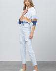 Denim Lab USA High Waist Ripped Raw Hem Crop Straight Jeans