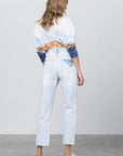 Denim Lab USA High Waist Ripped Raw Hem Crop Straight Jeans