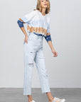 Denim Lab USA High Waist Ripped Raw Hem Crop Straight Jeans