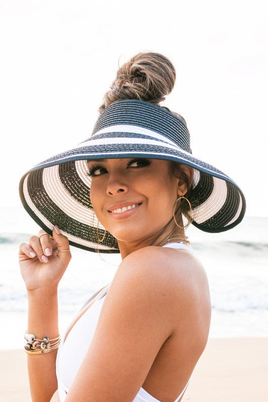 Striped Foldable Wide Stripe Bow Visor