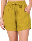 Zenana Linen Drawstring Waist Shorts with Pockets - Online Only