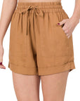 Zenana Linen Drawstring Waist Shorts with Pockets - My Pampered Life Seattle