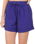 Zenana Linen Drawstring Waist Shorts with Pockets - My Pampered Life Seattle