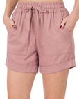 Zenana Linen Drawstring Waist Shorts with Pockets - Online Only