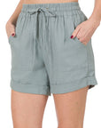 Zenana Linen Drawstring Waist Shorts with Pockets - Online Only