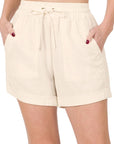 Zenana Linen Drawstring Waist Shorts with Pockets - My Pampered Life Seattle