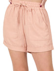 Zenana Linen Drawstring Waist Shorts with Pockets - Online Only