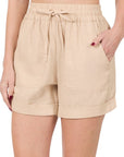 Zenana Linen Drawstring Waist Shorts with Pockets - My Pampered Life Seattle