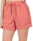 Zenana Linen Drawstring Waist Shorts with Pockets - Online Only