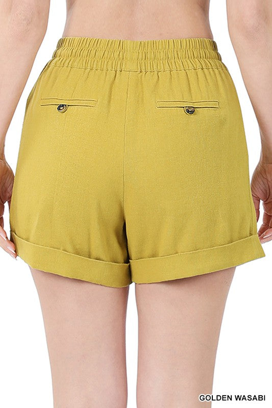 Zenana Linen Drawstring Waist Shorts with Pockets - Online Only