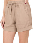 Zenana Linen Drawstring Waist Shorts with Pockets - Online Only