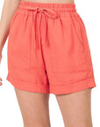 Zenana Linen Drawstring Waist Shorts with Pockets - My Pampered Life Seattle