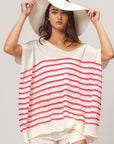 BiBi V Neck Striped Short Sleeve Top