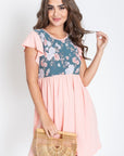 Flutter Sleeve Rose Floral Mini Dress