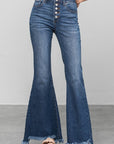 Denim Lab USA Button Fly Fray Hem Flare Jeans