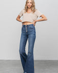 Denim Lab USA Button Fly Fray Hem Flare Jeans