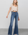 Denim Lab USA Button Fly Fray Hem Flare Jeans