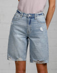 Sz L Insane Gene High Rise Bottom Hem Distressed Bermuda Shorts