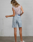 Sz L Insane Gene High Rise Bottom Hem Distressed Bermuda Shorts