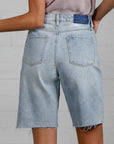 Sz L Insane Gene High Rise Bottom Hem Distressed Bermuda Shorts