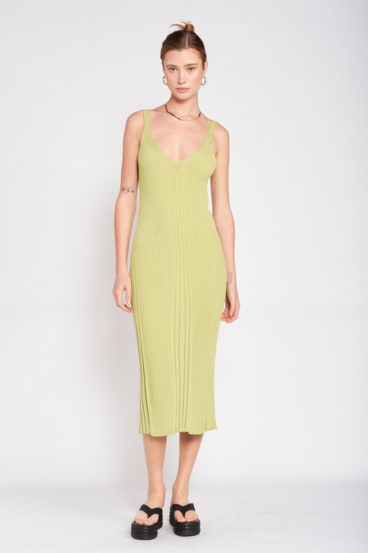 Emory Park V-Neck Ribbed Midi Dress with Open Back