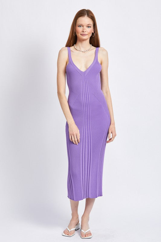 Emory Park V-Neck Ribbed Midi Dress with Open Back