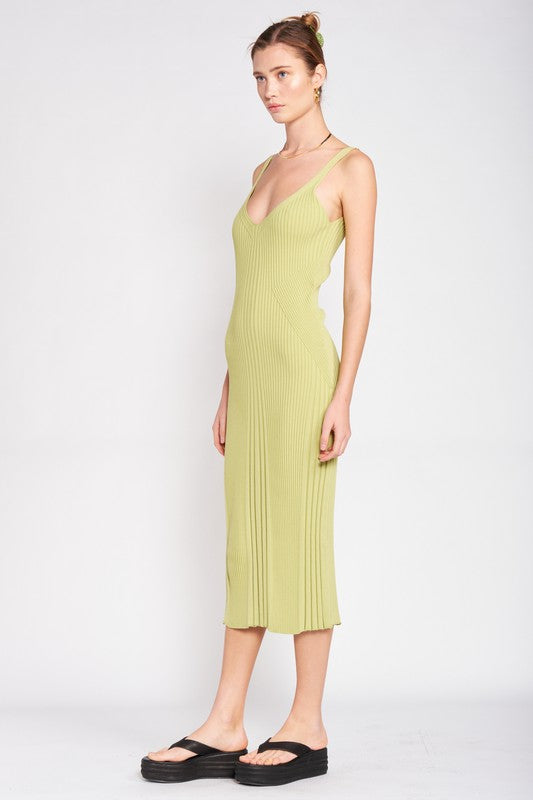 Emory Park V-Neck Ribbed Midi Dress with Open Back