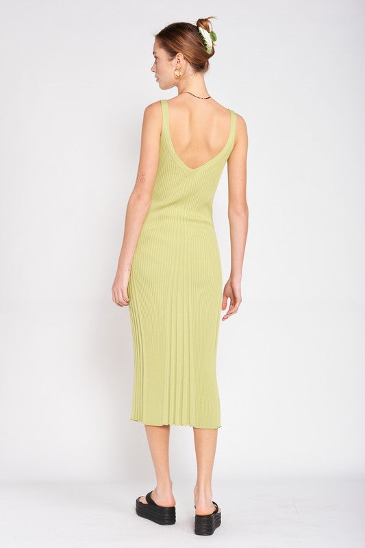 Emory Park V-Neck Ribbed Midi Dress with Open Back