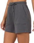 Zenana Cotton Drawstring Shorts in Teal, Bone, Ash Grey - My Pampered Life Seattle