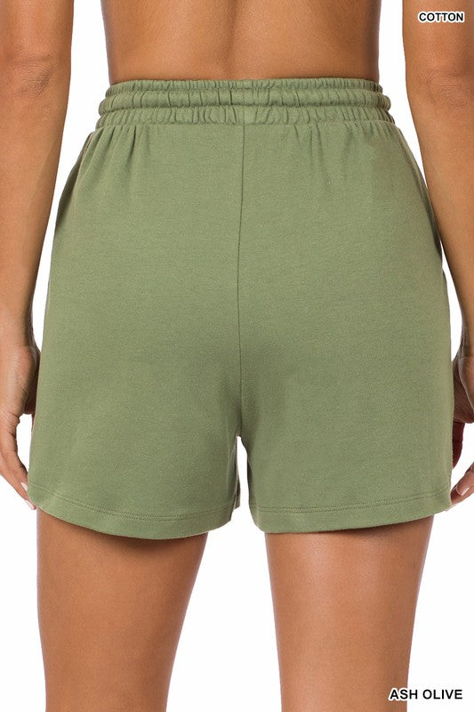 Zenana Cotton Drawstring Shorts in Teal, Bone, Ash Grey - Online Only