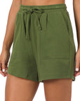 Zenana Cotton Drawstring Shorts in Teal, Bone, Ash Grey - My Pampered Life Seattle