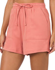 Zenana Cotton Drawstring Shorts in Teal, Bone, Ash Grey - Online Only