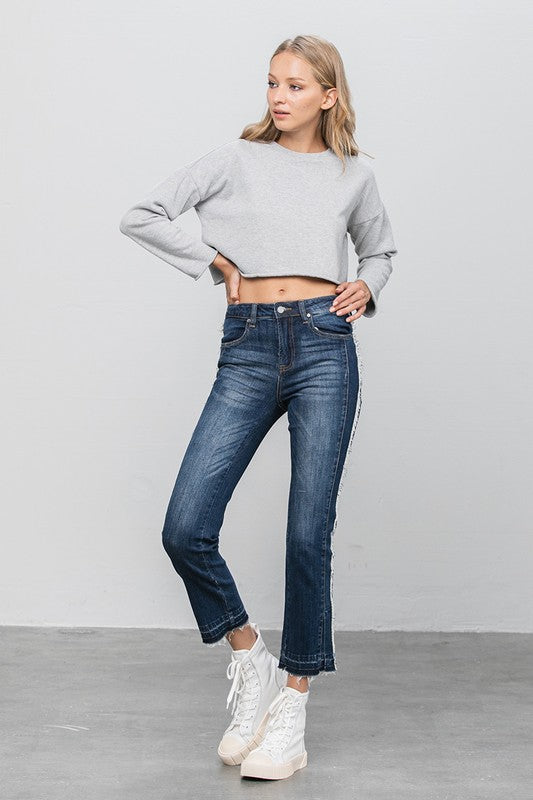 Denim Lab USA Frayed Hem Cropped Straight Jeans