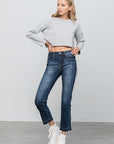 Denim Lab USA Frayed Hem Cropped Straight Jeans