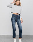 Denim Lab USA Frayed Hem Cropped Straight Jeans