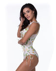 Lemon Print Ruffle Trim One Piece Swimsuit