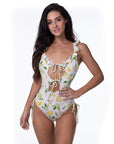 Lemon Print Ruffle Trim One Piece Swimsuit