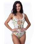 Lemon Print Ruffle Trim One Piece Swimsuit