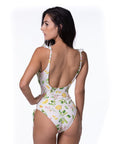 Lemon Print Ruffle Trim One Piece Swimsuit