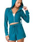 Zenana Loop Terry Zip Up Cropped Hoodie and Matching Shorts - My Pampered Life Seattle