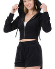 Zenana Loop Terry Zip Up Cropped Hoodie and Matching Shorts - My Pampered Life Seattle