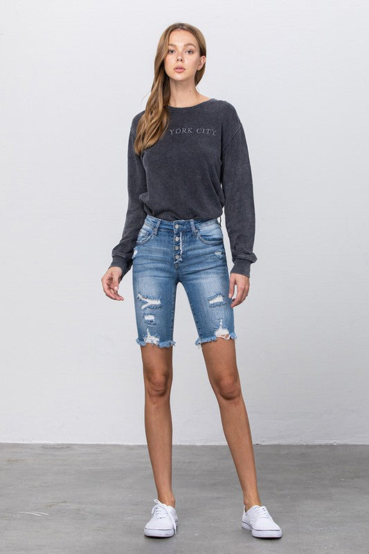 Denim Lab USA Frayed Raw Hem Ripped Bermuda Shorts