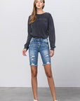 Denim Lab USA Frayed Raw Hem Ripped Bermuda Shorts