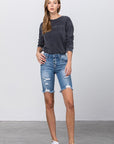 Denim Lab USA Frayed Raw Hem Ripped Bermuda Shorts