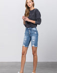 Denim Lab USA Frayed Raw Hem Ripped Bermuda Shorts