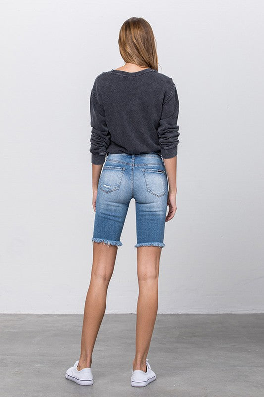 Denim Lab USA Frayed Raw Hem Ripped Bermuda Shorts