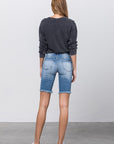 Denim Lab USA Frayed Raw Hem Ripped Bermuda Shorts