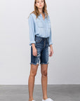 Denim Lab USA Frayed Raw Hem Ripped Bermuda Shorts