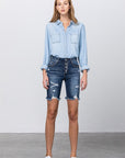 Denim Lab USA Frayed Raw Hem Ripped Bermuda Shorts