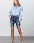 Denim Lab USA Frayed Raw Hem Ripped Bermuda Shorts